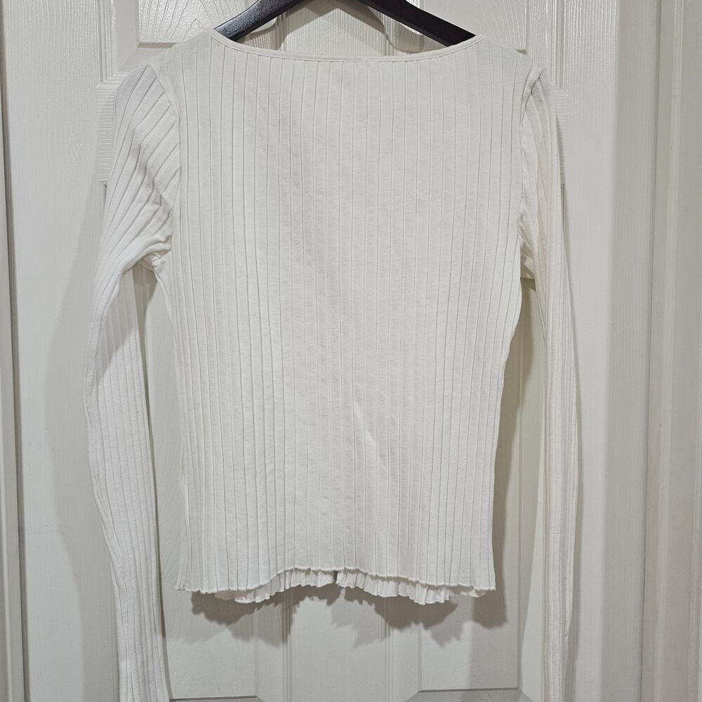 Free People Ribbed Cardigan Cream Button Front Stretch Size L - Picture 3 of 7